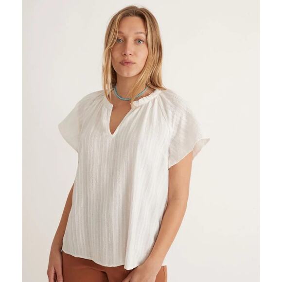 Marine Layer Tops - Marine Layer Lana Textured Short Sleeve Top Cream Ivory Women’s Size Medium